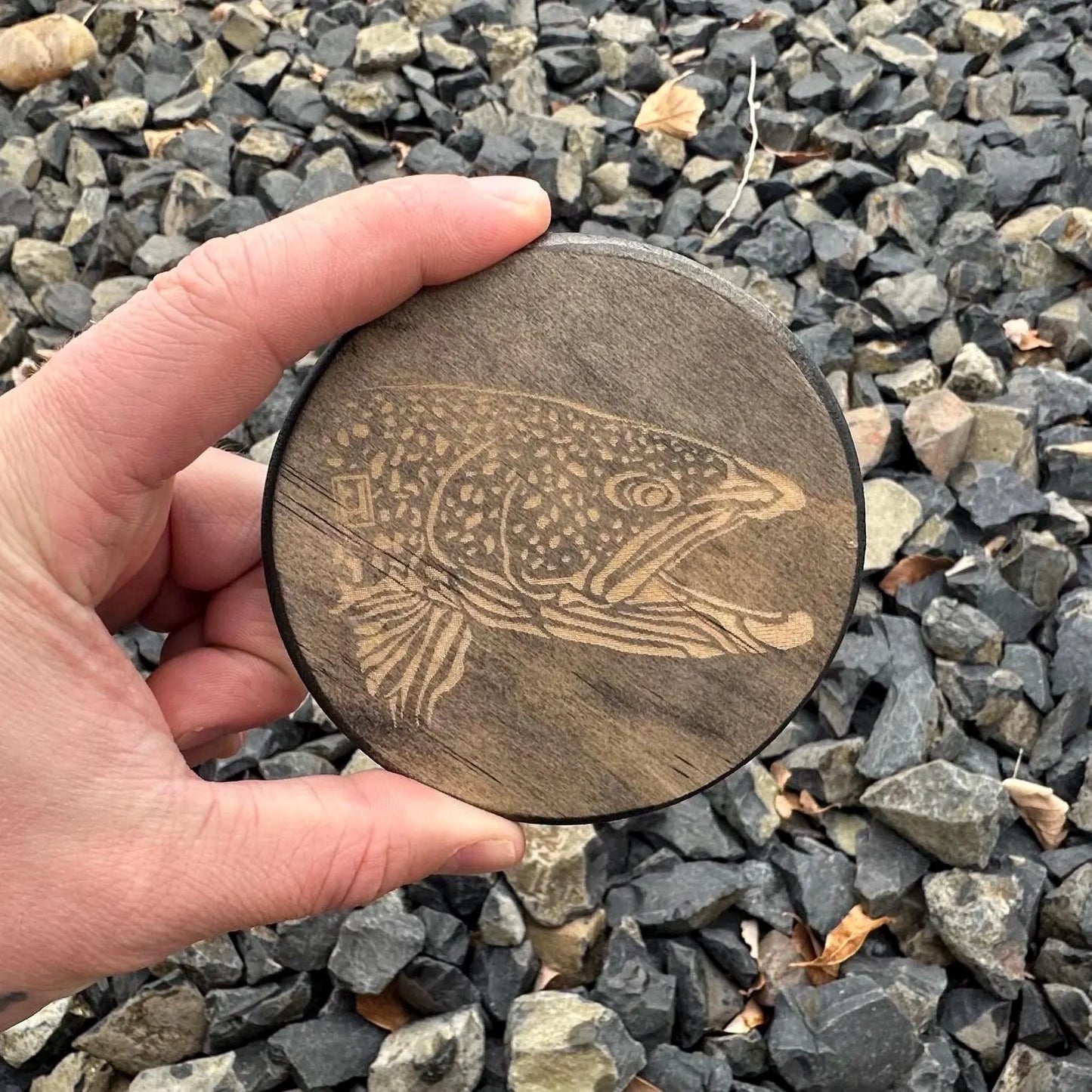 Solid wood Trout Head drink coaster set of 4