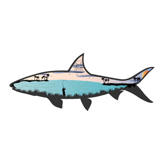 Bonefish sticker modeled after our wood art! Features a tropical fishing scene.
