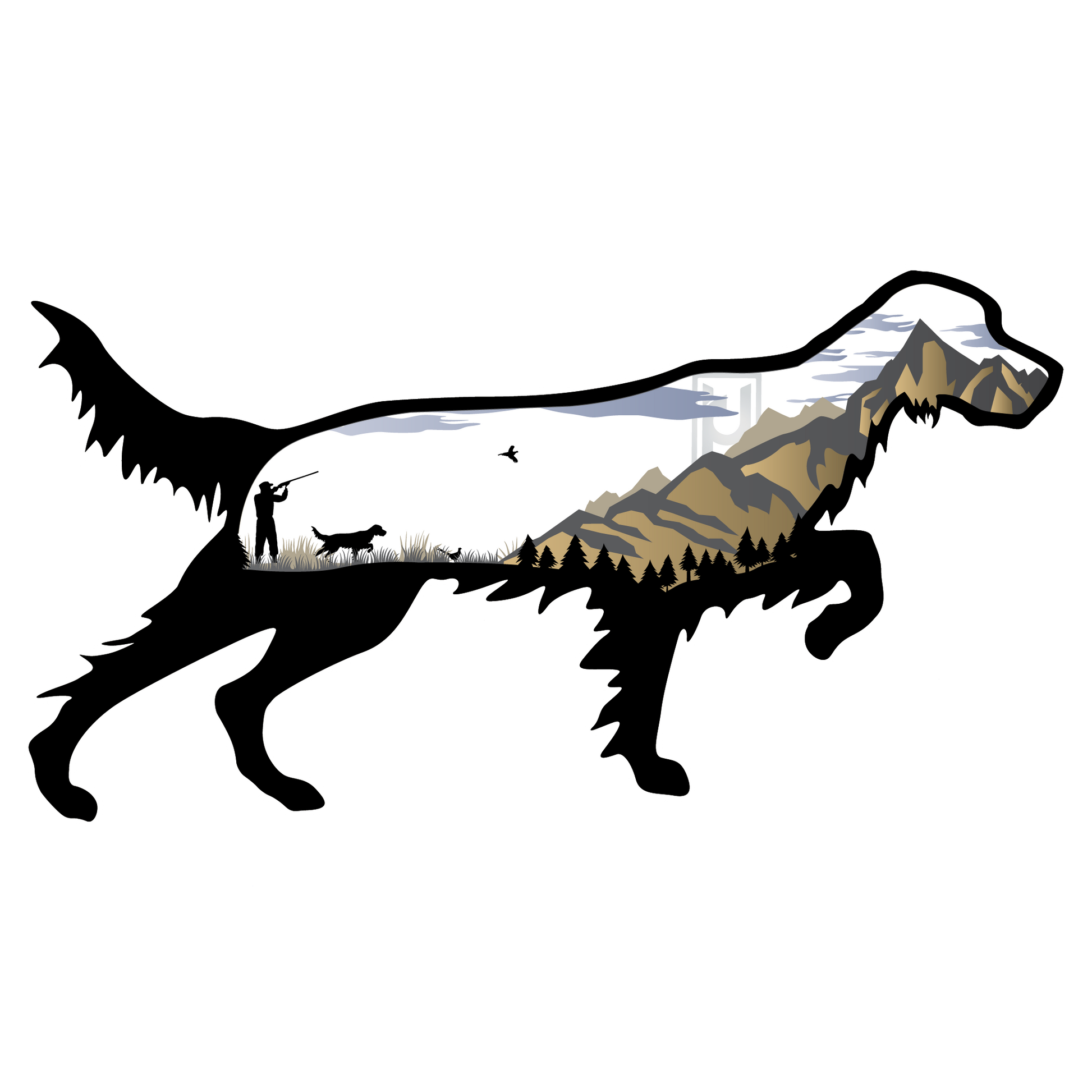 English Setter sticker featuring a mountain hunting scene!
