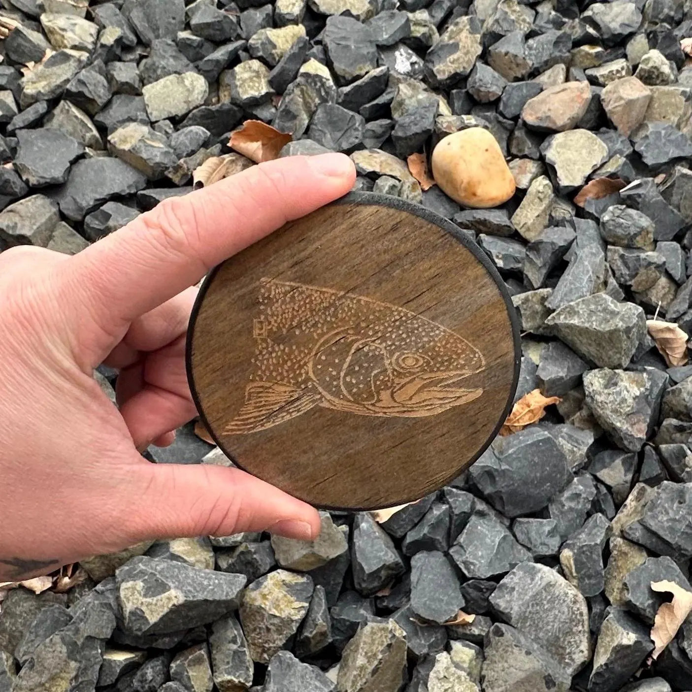 Solid wood Trout Head drink coaster set of 4