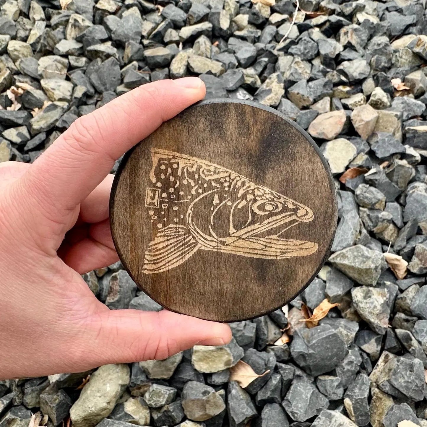 Solid wood Trout Head drink coaster set of 4