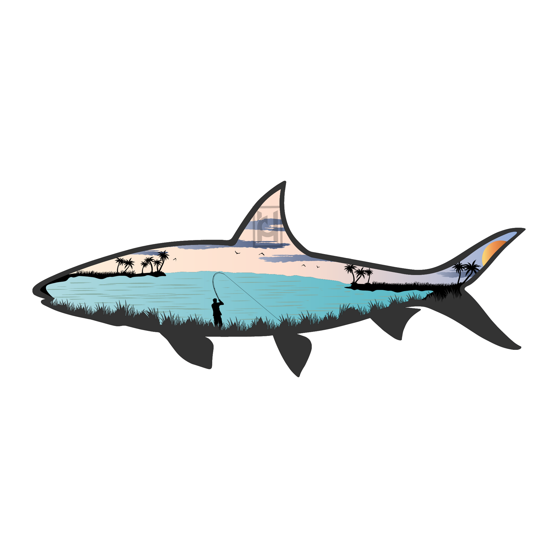 Bonefish sticker modeled after our wood art! Features a tropical fishing scene. 