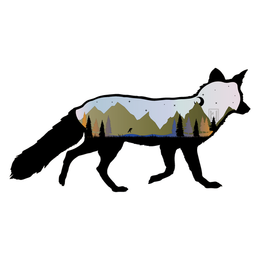 The Fox sticker is perfect for all the wildlife lovers! Featuring a picturesque nightlife mountain scene.